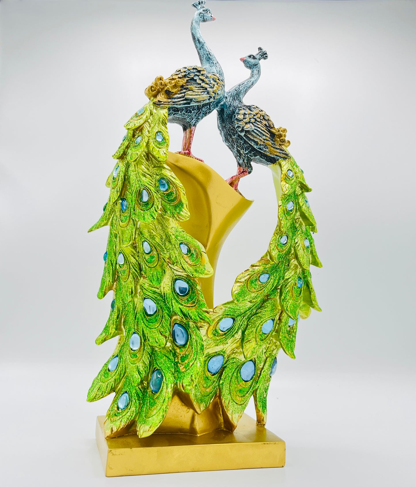 Pfau Statue Doppelkopf 38 cm