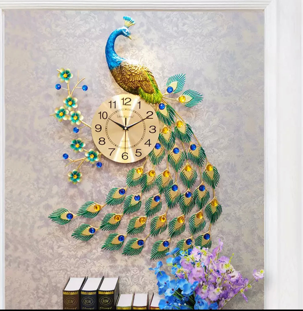 Pfau Wanduhr 65 x 65 cm