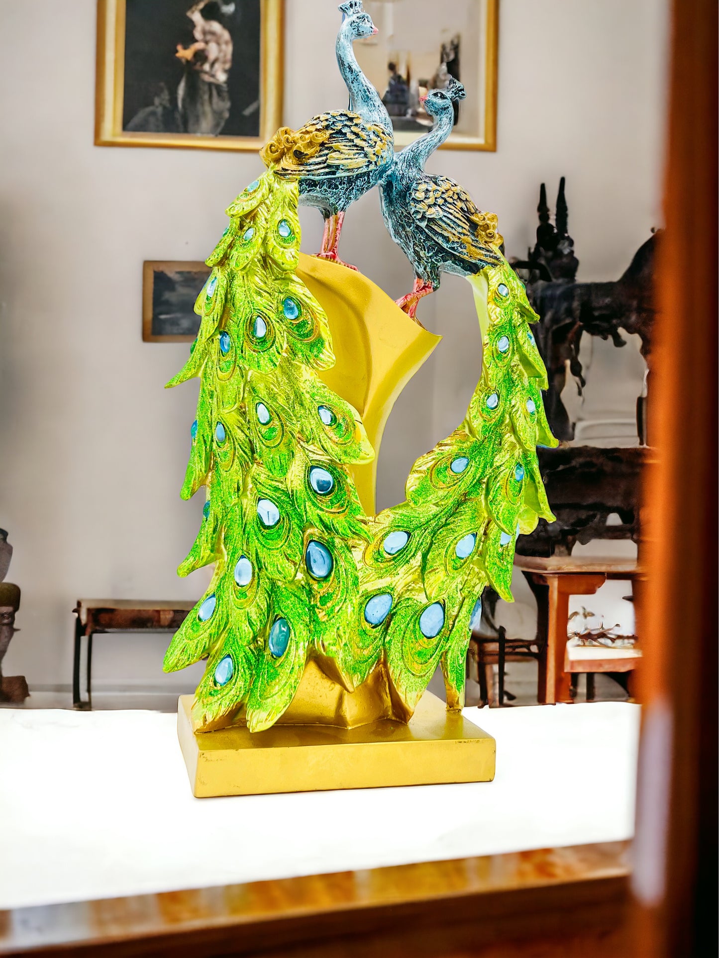 Pfau Statue Doppelkopf 38 cm