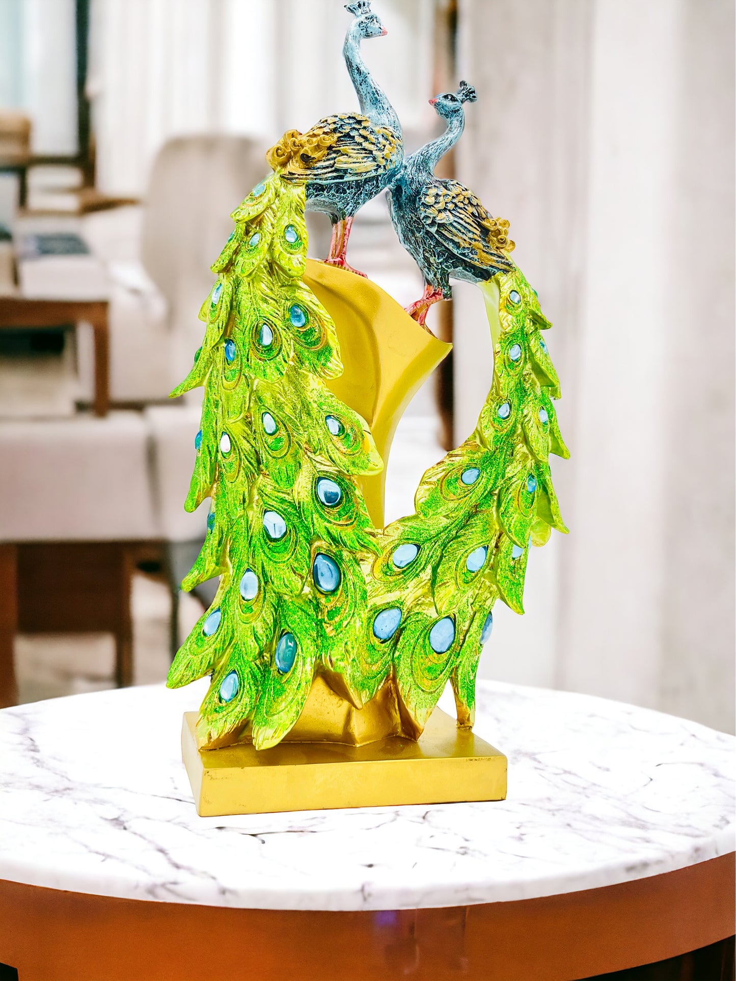 Pfau Statue Doppelkopf 38 cm